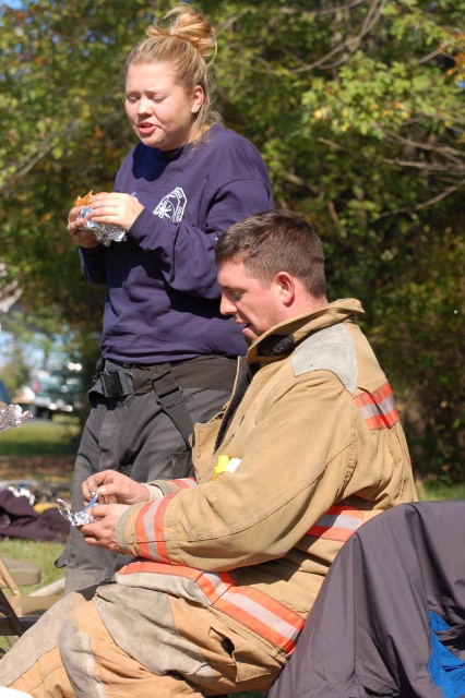 Leah and Steve at a recent house burning eating lunch